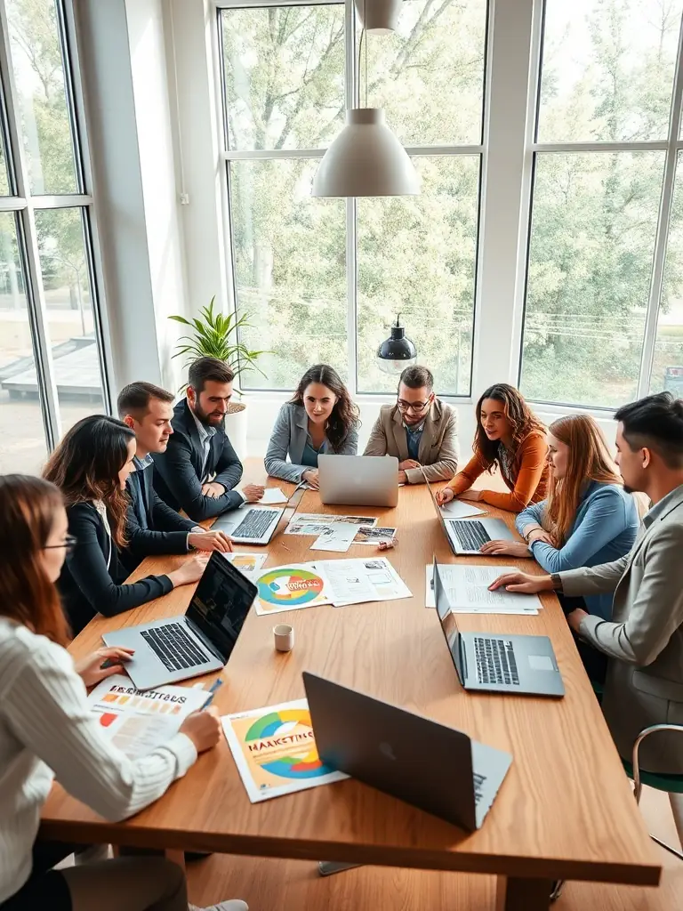 A high-quality image showcasing a diverse team collaborating on a digital strategy, emphasizing LALLEMTECH LTD's collaborative approach to delivering comprehensive digital solutions.